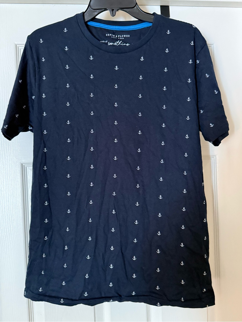 Denim & Flower Navy Anchor Print Crew T-Shirt